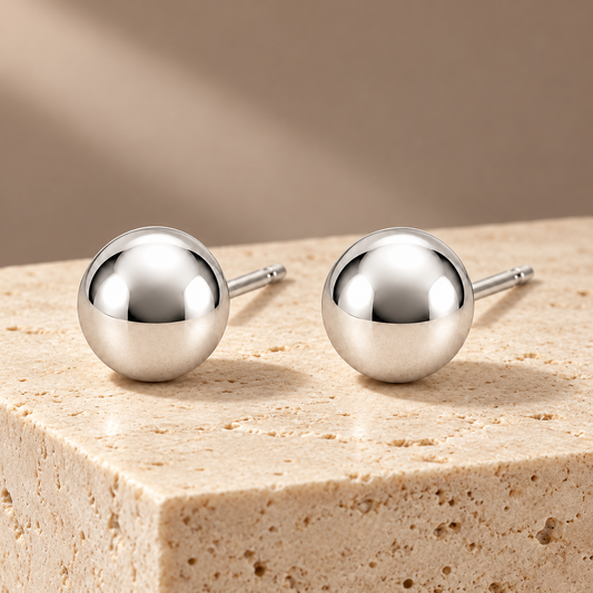 Vellouswell Silver-Tone Ball Stud Earrings | Minimalist Reflective Design