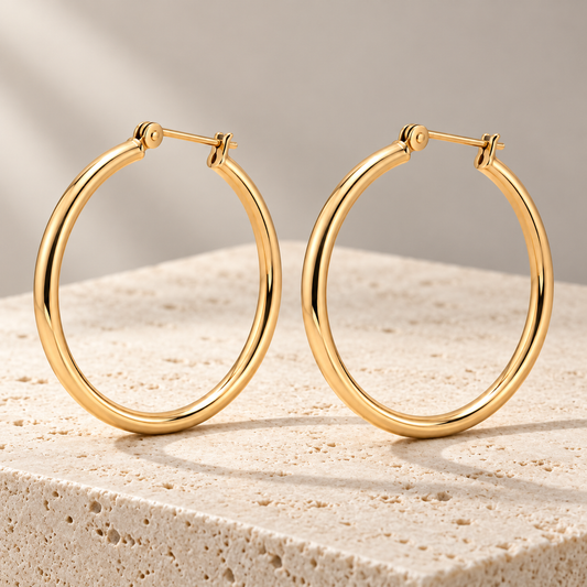 Vellouswell Gold-Tone Hoop Earrings | Smooth Minimalist Design