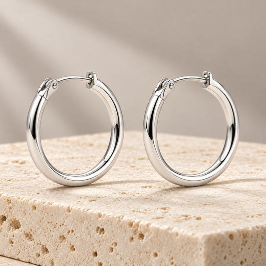 Vellouswell Silver-Tone Hoop Earrings | Smooth Rounded Design