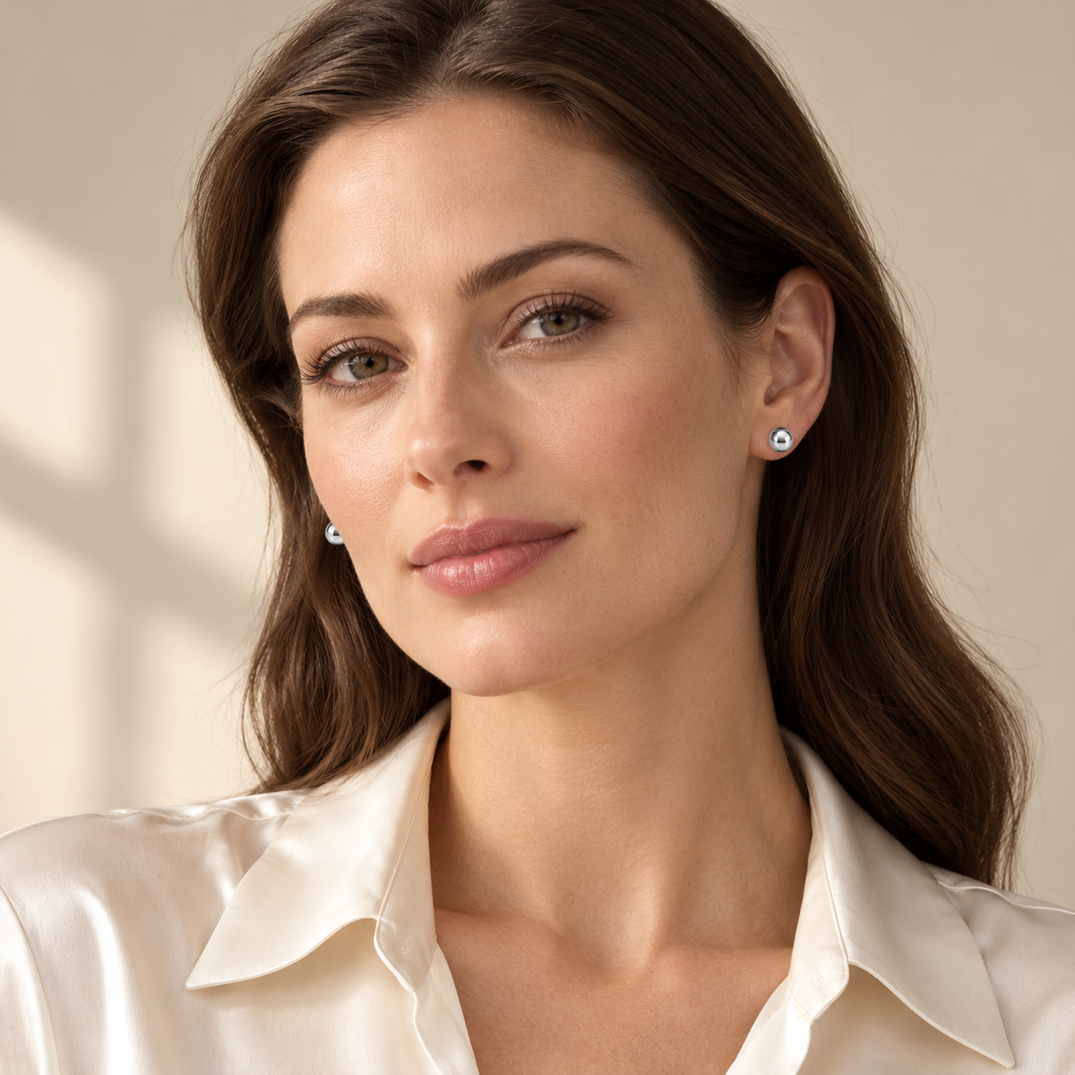 Vellouswell Round Crystal-Look Stud Earrings | Silver-Tone Four-Prong Design