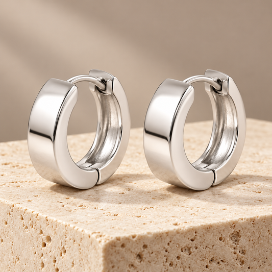 Vellouswell Silver-Tone Wide Hoop Earrings | Minimalist Reflective Design