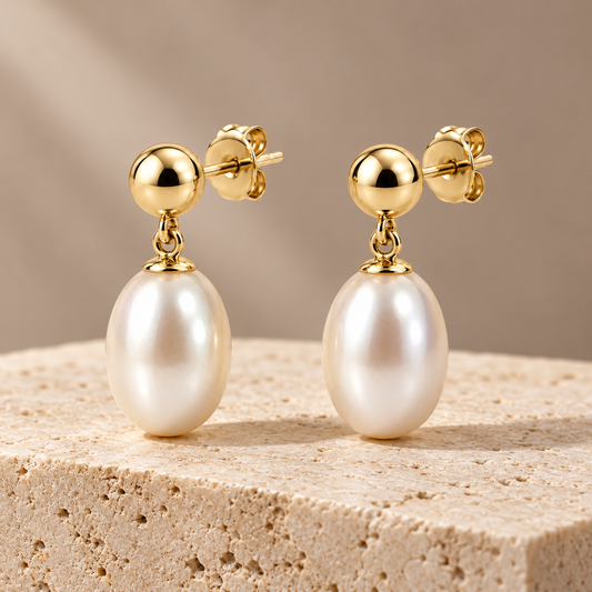 Vellouswell Oval Pearl-Look Drop Earrings | Gold-Tone Ball Detail