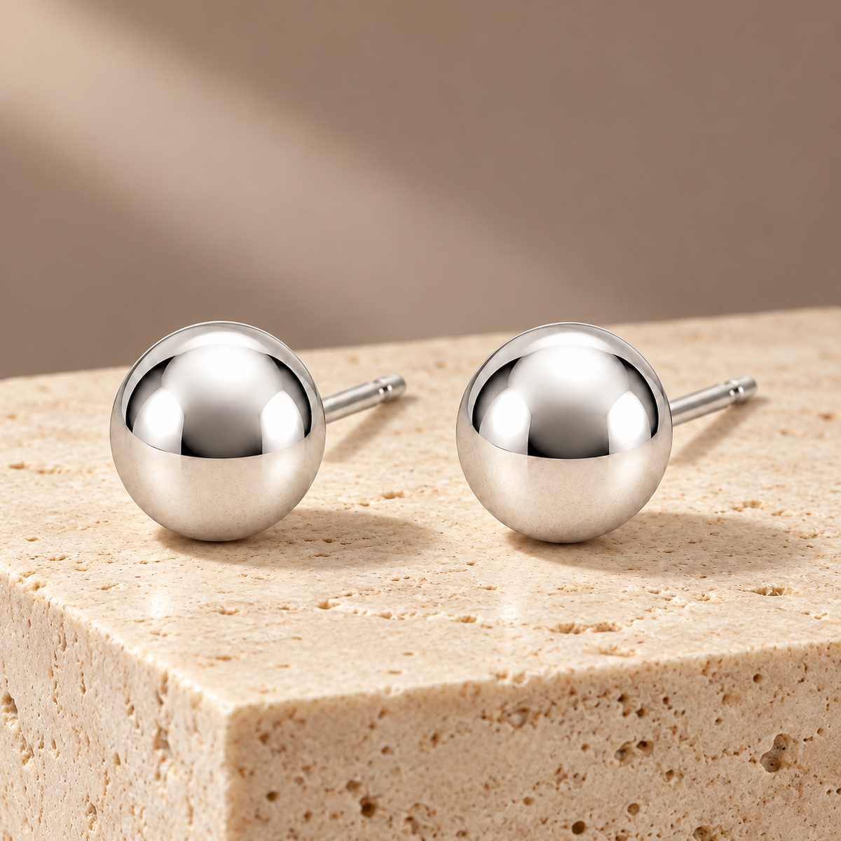 Vellouswell Silver-Tone Ball Stud Earrings | Minimalist Reflective Design