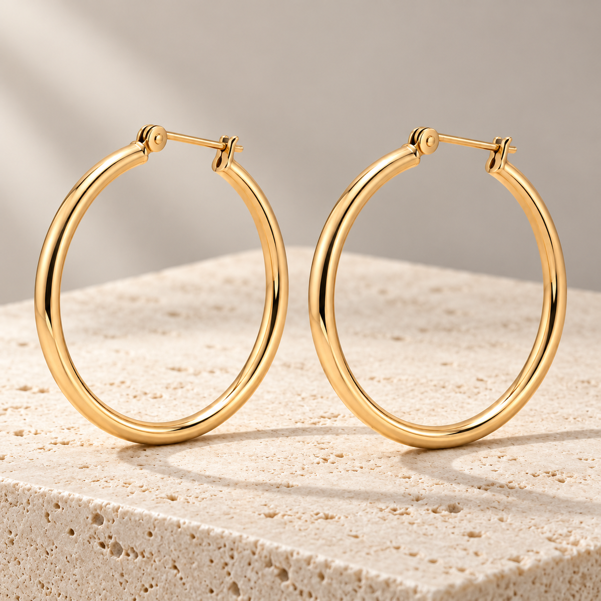 Vellouswell Gold-Tone Hoop Earrings | Smooth Minimalist Design