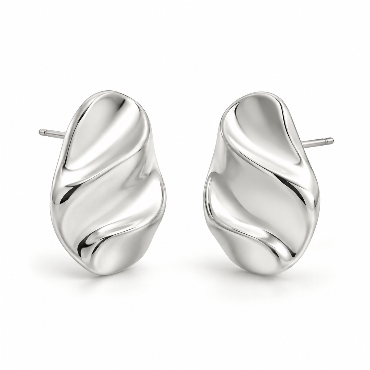Vellouswell Silver-Tone Sculptural Wave Stud Earrings