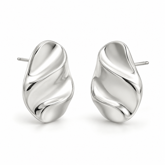 Vellouswell Silver-Tone Sculptural Wave Stud Earrings