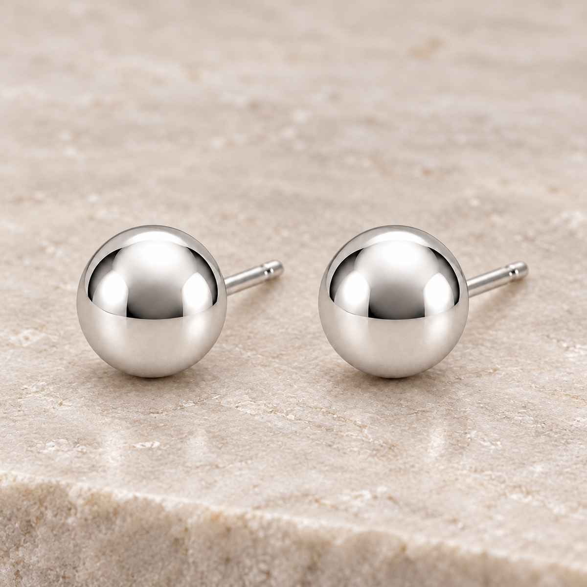Vellouswell Silver-Tone Ball Stud Earrings | Minimalist Reflective Design