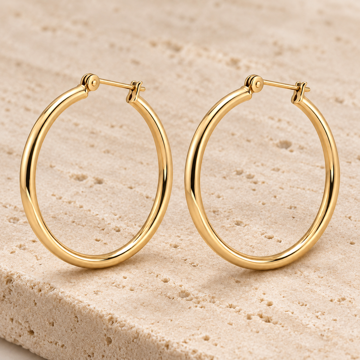 Vellouswell Gold-Tone Hoop Earrings | Smooth Minimalist Design