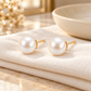 Vellouswell Cream Pearl-Look Stud Earrings | Gold-Tone Settings