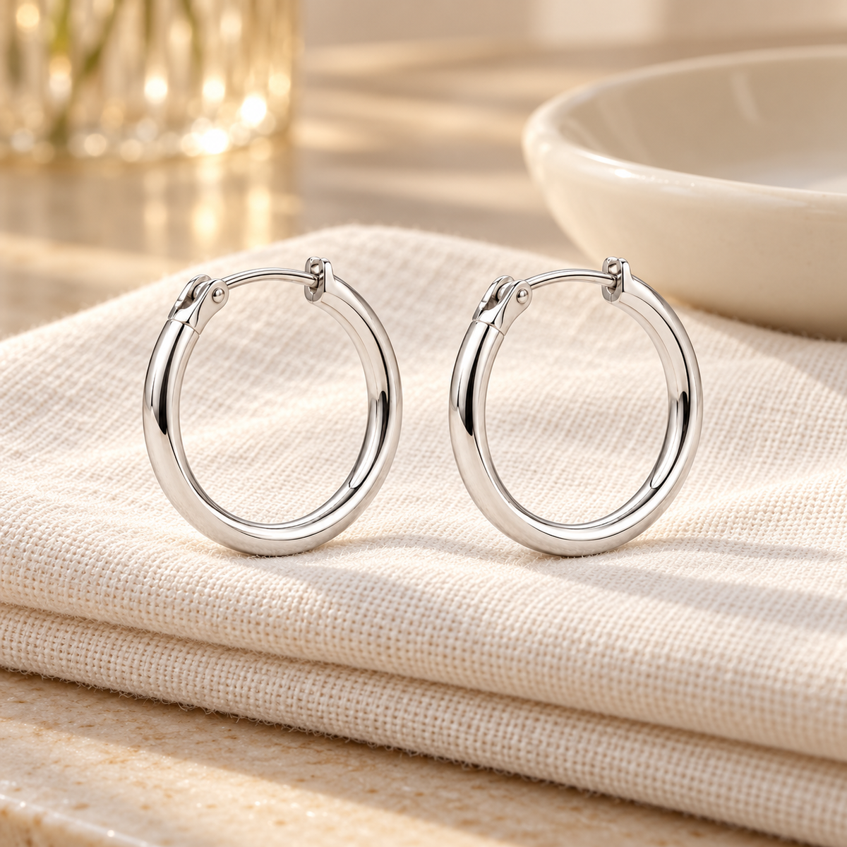Vellouswell Silver-Tone Hoop Earrings | Smooth Rounded Design