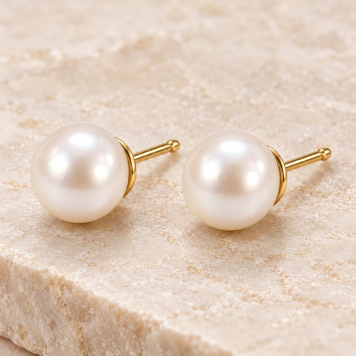 Vellouswell Cream Pearl-Look Stud Earrings | Gold-Tone Settings