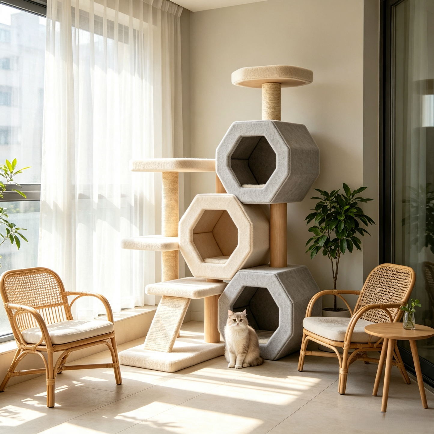 Sturdy Sisal Cat Tree, Multi-level Indoor Cat Climbing Frame