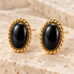 Vellouswell Black Oval Stud Earrings | Gold-Tone Rope Border
