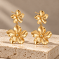 Vellouswell Gold-Tone Double Flower Drop Earrings | Textured Petal Design