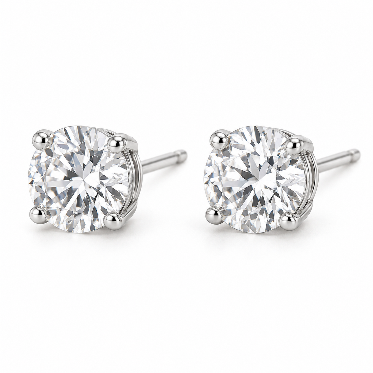 Vellouswell Round Crystal-Look Stud Earrings | Silver-Tone Four-Prong Design