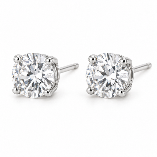Vellouswell Round Crystal-Look Stud Earrings | Silver-Tone Four-Prong Design