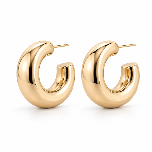 Vellouswell Gold-Tone Chunky C-Hoop Earrings | Rounded Sculptural Design