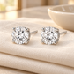 Vellouswell Round Crystal-Look Stud Earrings | Silver-Tone Four-Prong Design
