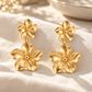 Vellouswell Gold-Tone Double Flower Drop Earrings | Textured Petal Design