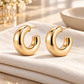 Vellouswell Gold-Tone Chunky C-Hoop Earrings | Rounded Sculptural Design