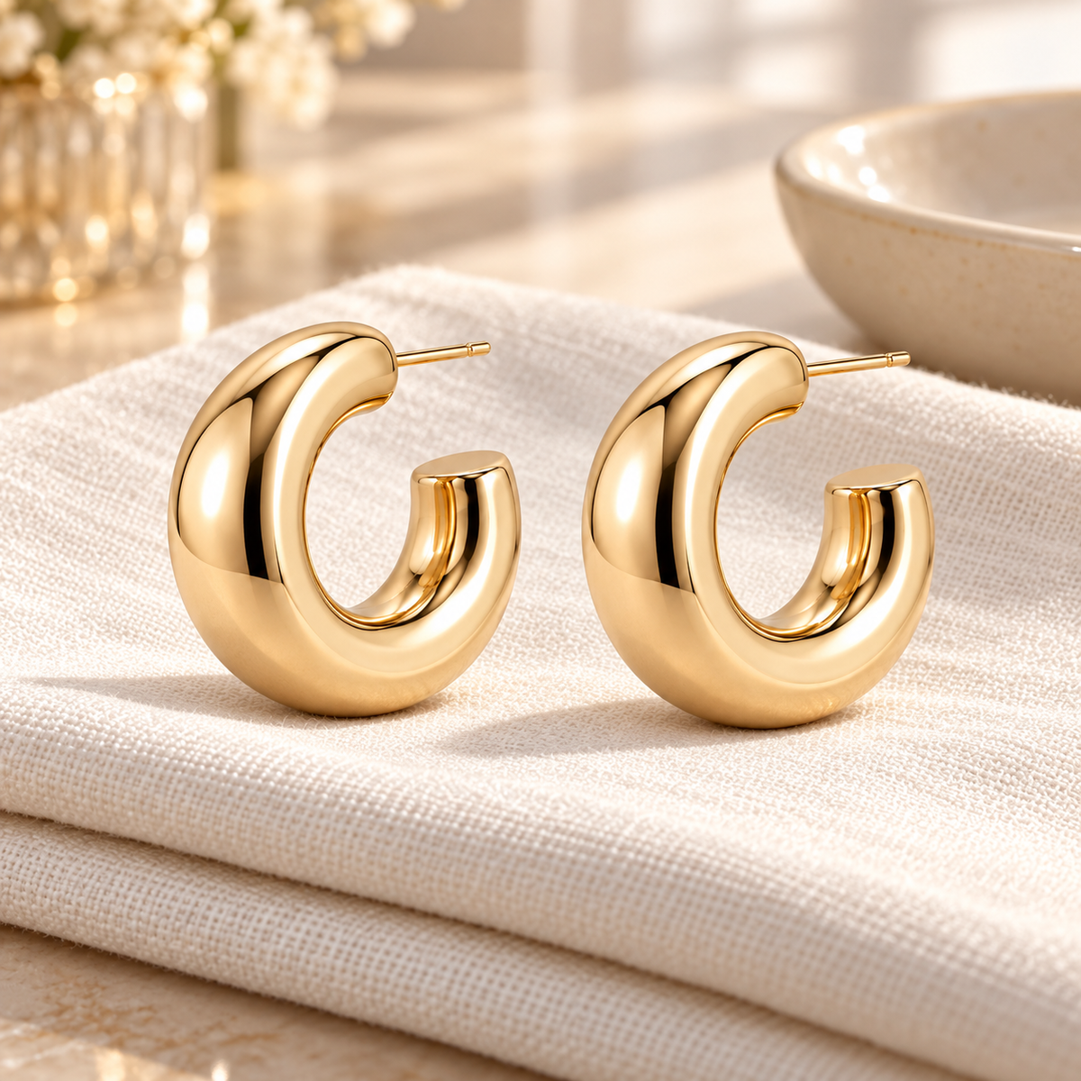 Vellouswell Gold-Tone Chunky C-Hoop Earrings | Rounded Sculptural Design