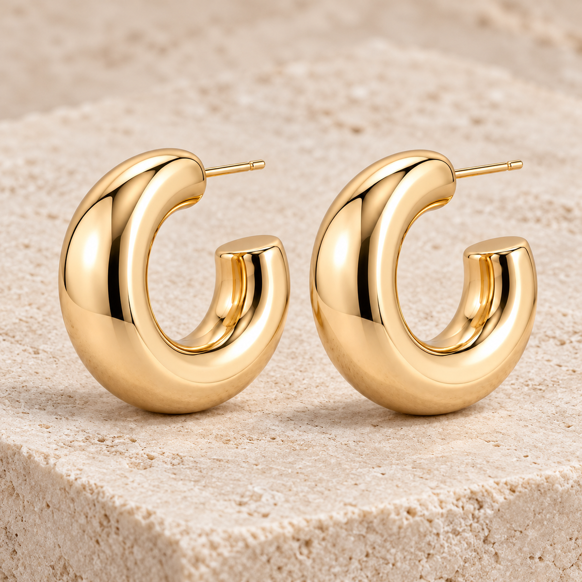 Vellouswell Gold-Tone Chunky C-Hoop Earrings | Rounded Sculptural Design