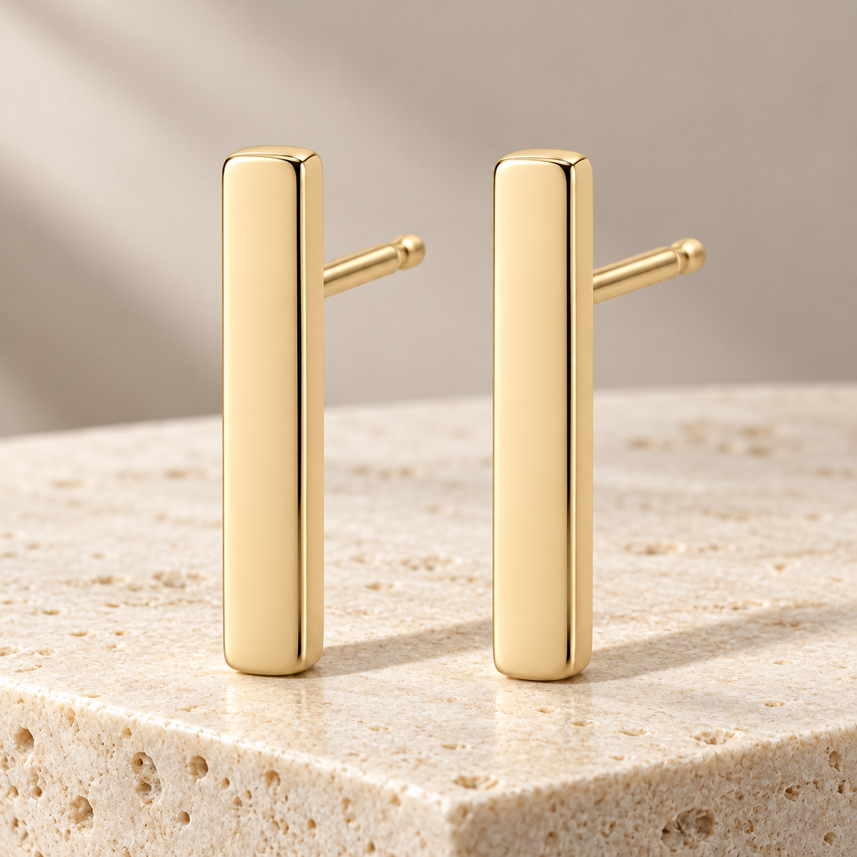 Vellouswell Gold-Tone Bar Stud Earrings | Rounded-Edge Minimalist Design