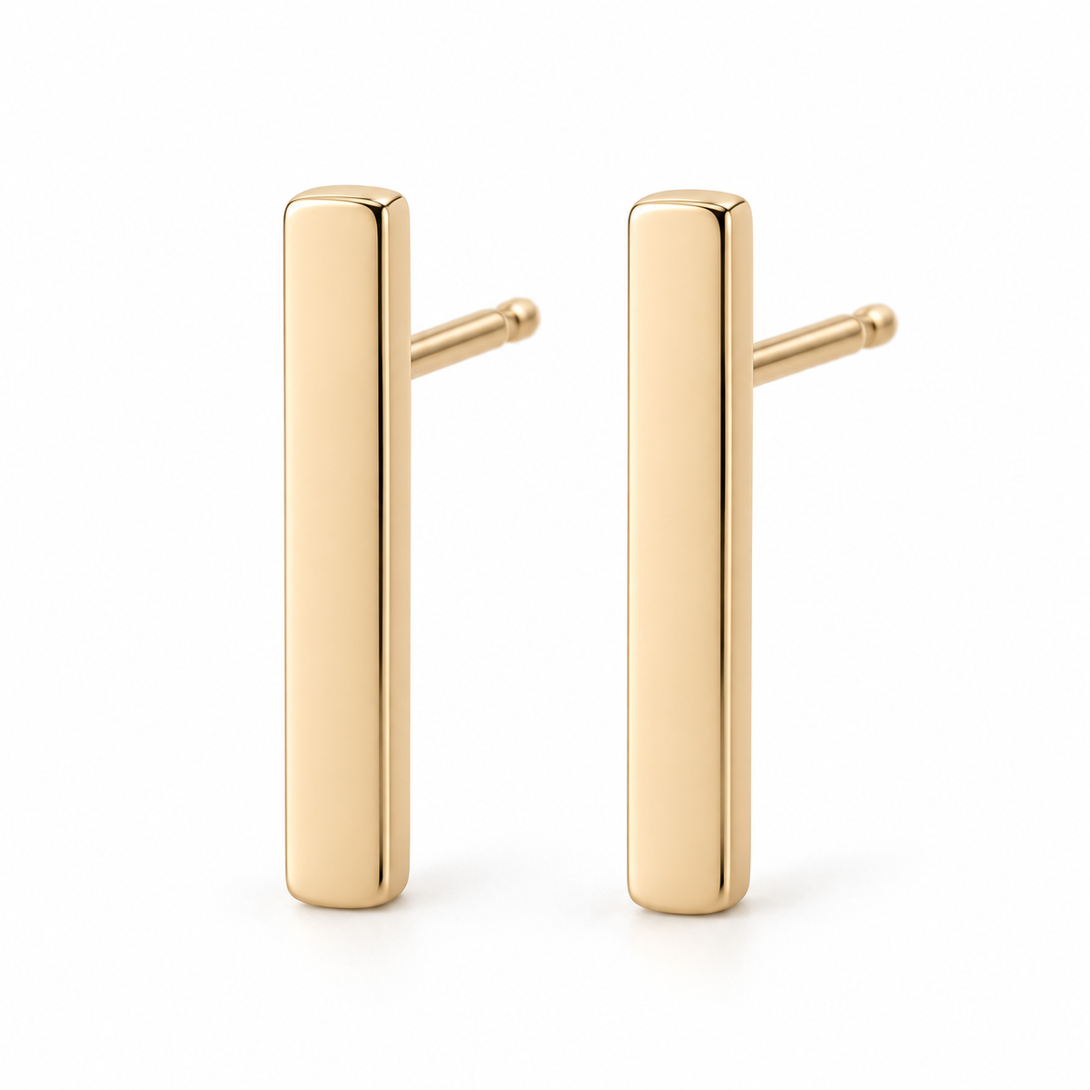 Vellouswell Gold-Tone Bar Stud Earrings | Rounded-Edge Minimalist Design