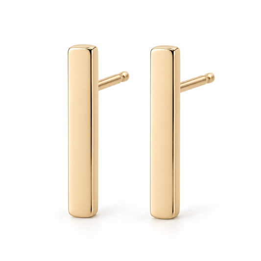 Vellouswell Gold-Tone Bar Stud Earrings | Rounded-Edge Minimalist Design