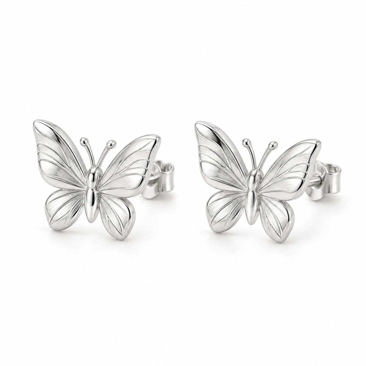 Vellouswell Silver-Tone Butterfly Stud Earrings | Textured Wing Design
