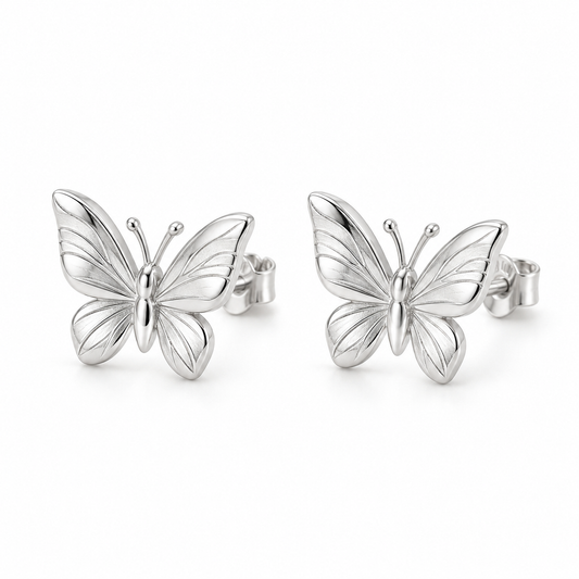 Vellouswell Silver-Tone Butterfly Stud Earrings | Textured Wing Design