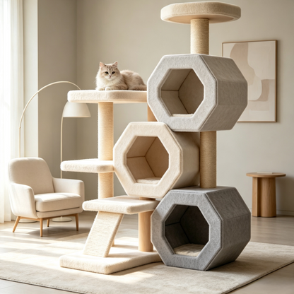 Sturdy Sisal Cat Tree, Multi-level Indoor Cat Climbing Frame