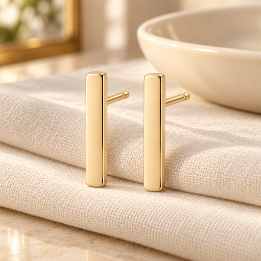 Vellouswell Gold-Tone Bar Stud Earrings | Rounded-Edge Minimalist Design