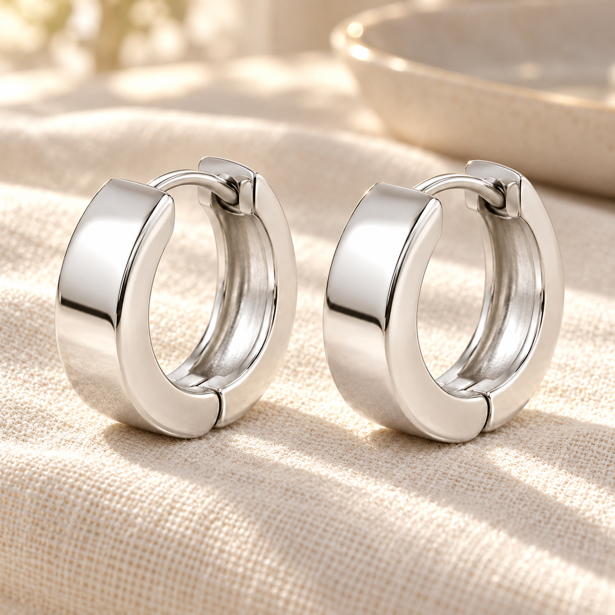 Vellouswell Silver-Tone Wide Hoop Earrings | Minimalist Reflective Design