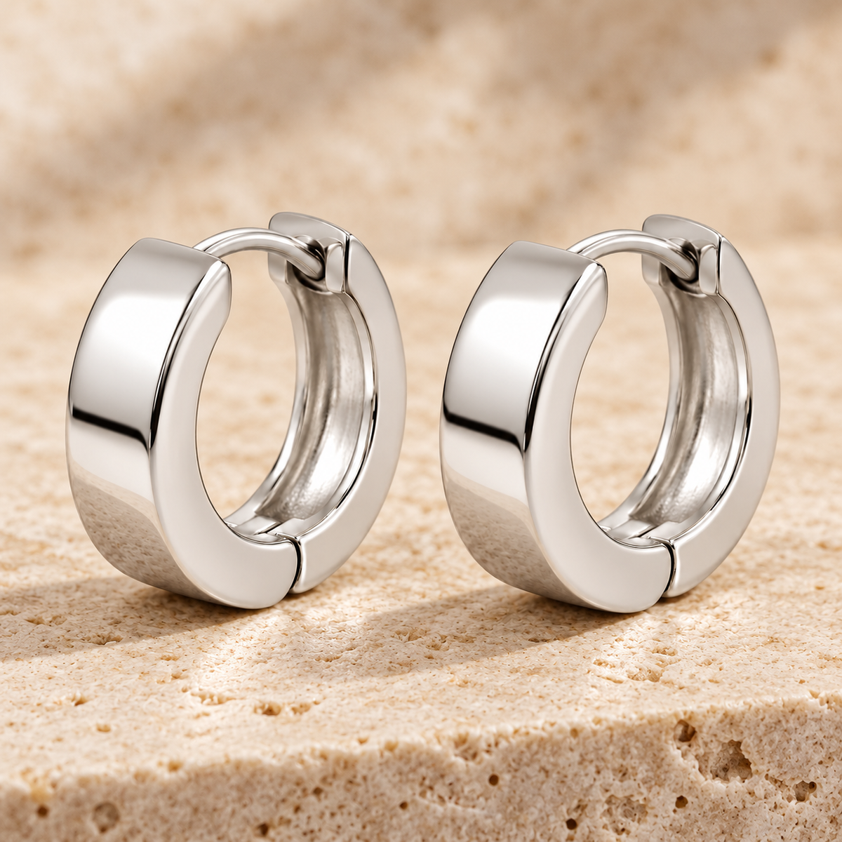 Vellouswell Silver-Tone Wide Hoop Earrings | Minimalist Reflective Design