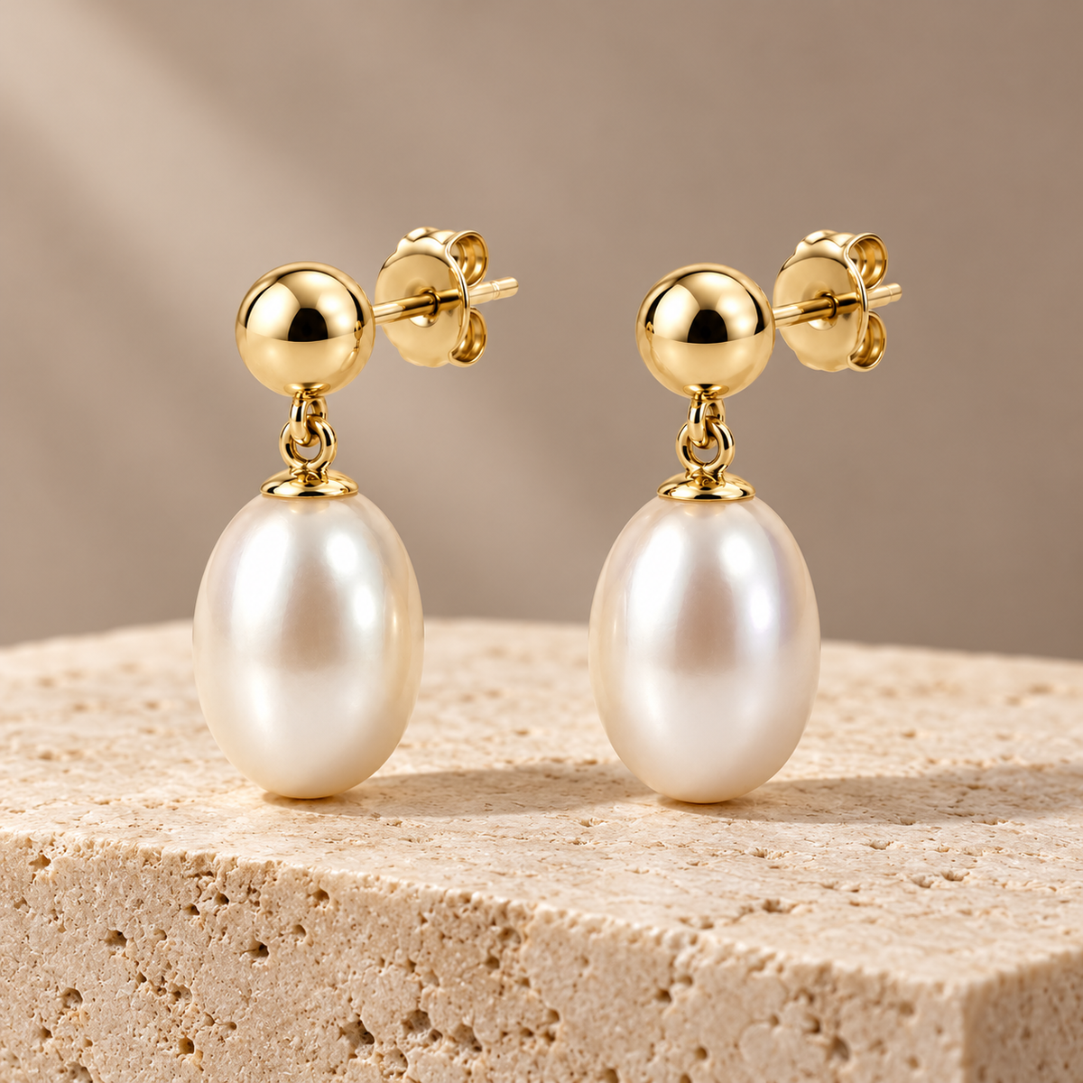 Vellouswell Oval Pearl-Look Drop Earrings | Gold-Tone Ball Detail