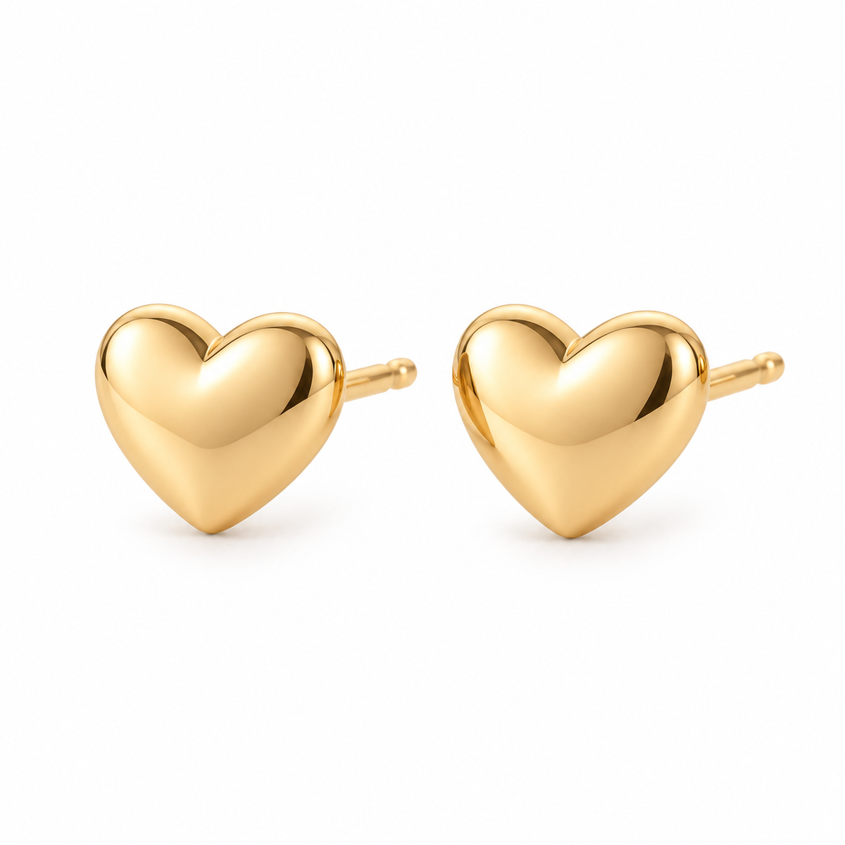 Vellouswell Gold-Tone Heart Stud Earrings | Rounded Reflective Design
