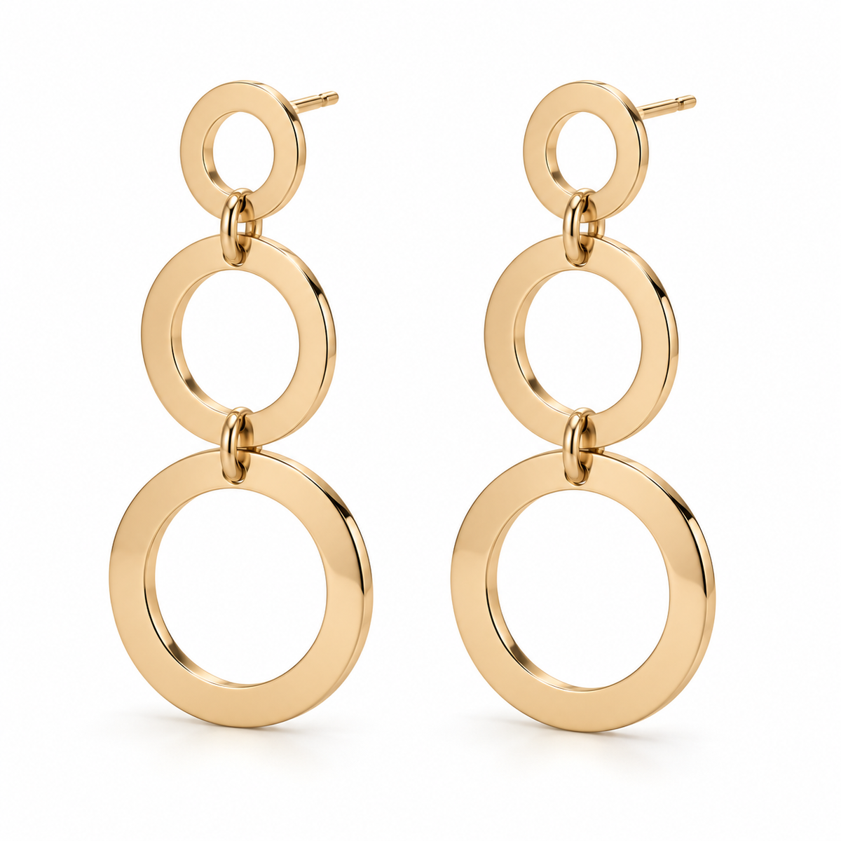 Vellouswell Gold-Tone Triple Circle Drop Earrings | Graduated Geometric Design