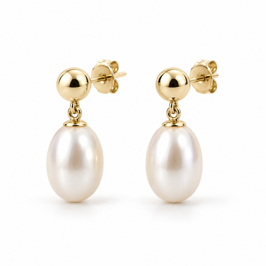 Vellouswell Oval Pearl-Look Drop Earrings | Gold-Tone Ball Detail