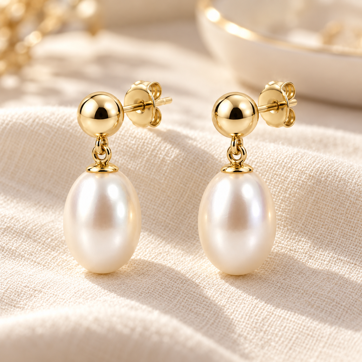 Vellouswell Oval Pearl-Look Drop Earrings | Gold-Tone Ball Detail