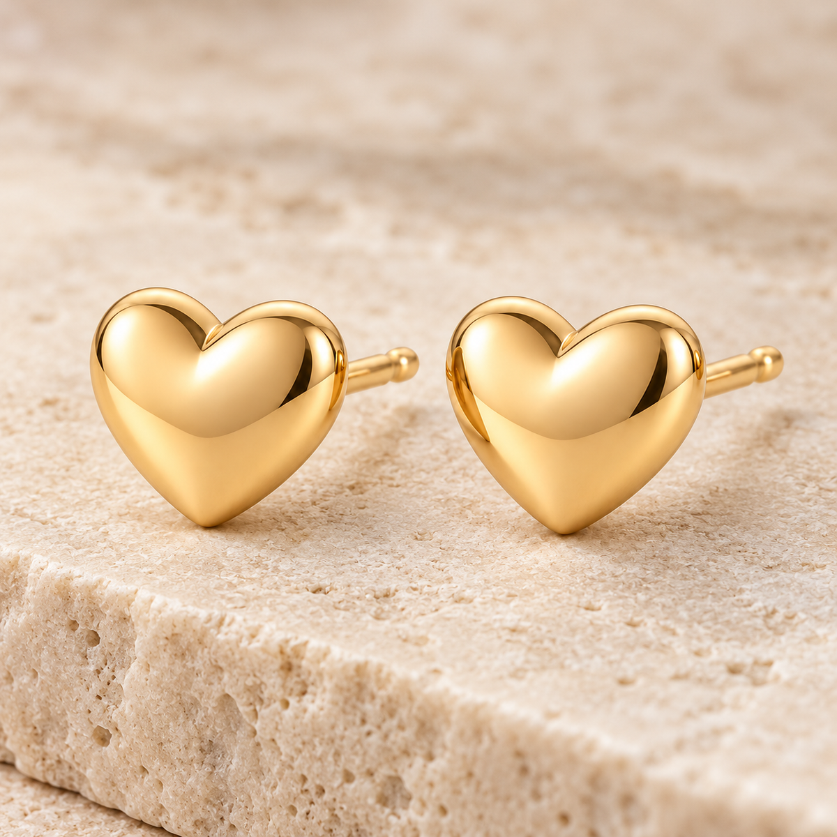 Vellouswell Gold-Tone Heart Stud Earrings | Rounded Reflective Design