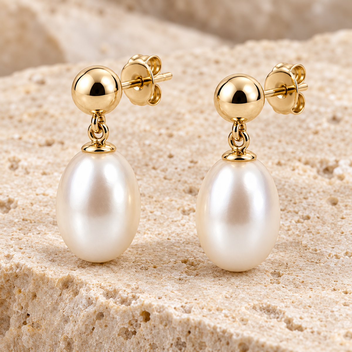 Vellouswell Oval Pearl-Look Drop Earrings | Gold-Tone Ball Detail