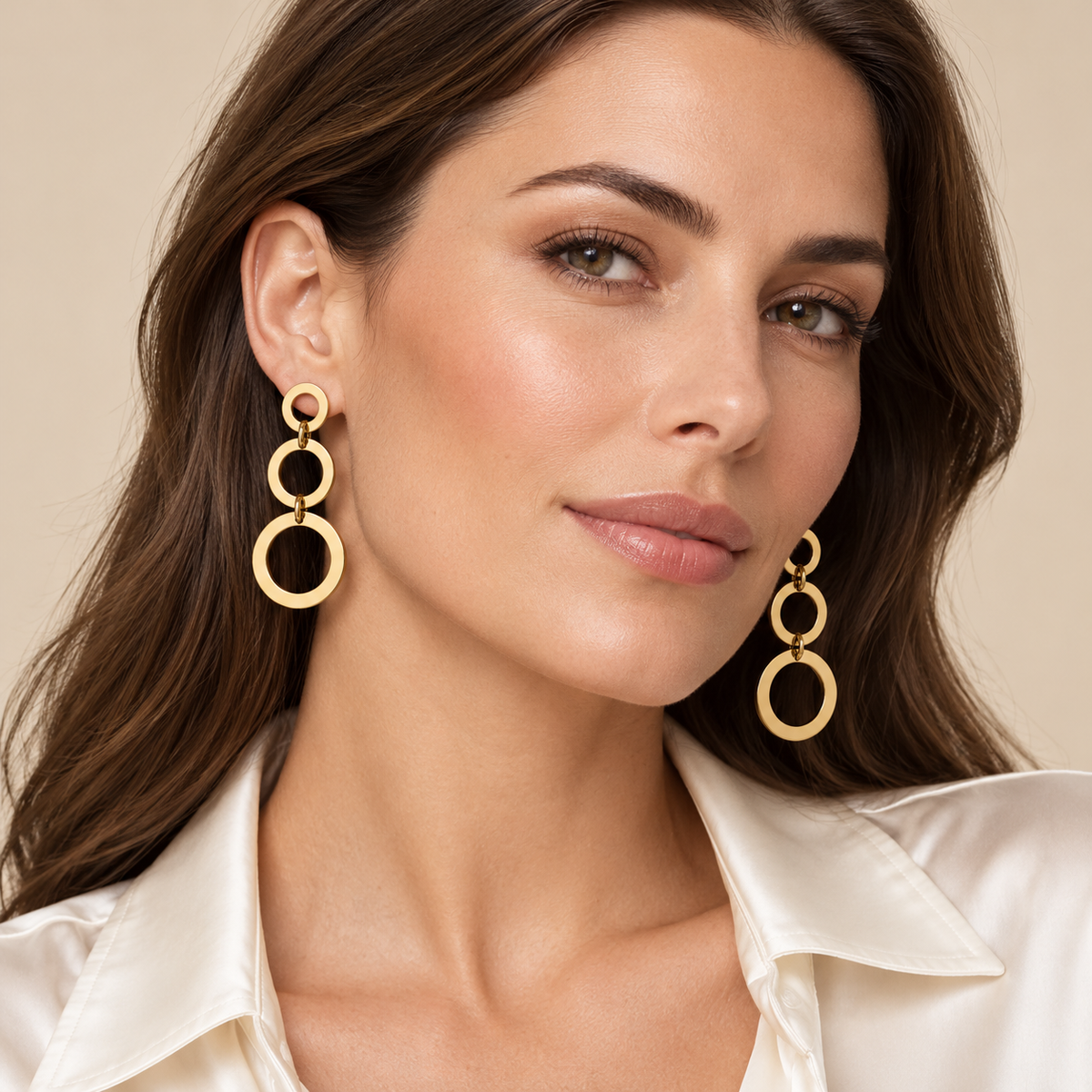 Vellouswell Gold-Tone Triple Circle Drop Earrings | Graduated Geometric Design