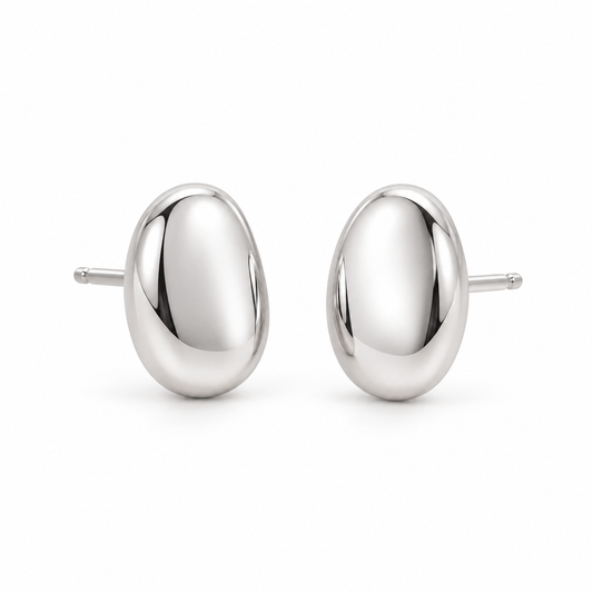 Vellouswell Silver-Tone Oval Stud Earrings | Sculptural Domed Design