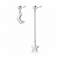 Vellouswell Silver-Tone Moon and Star Asymmetric Earrings | Long Chain Detail