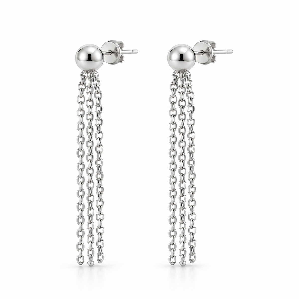 Vellouswell Silver-Tone Chain Tassel Earrings | Ball-Top Drop Design