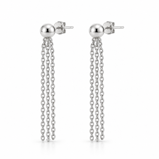 Vellouswell Silver-Tone Chain Tassel Earrings | Ball-Top Drop Design