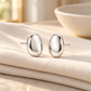 Vellouswell Silver-Tone Oval Stud Earrings | Sculptural Domed Design