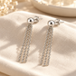 Vellouswell Silver-Tone Chain Tassel Earrings | Ball-Top Drop Design