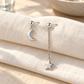 Vellouswell Silver-Tone Moon and Star Asymmetric Earrings | Long Chain Detail